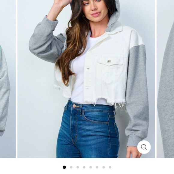 NWOT Dance & Marvel White Gray, Raw Hem, Crop Detachable Hoodie, Denim Jacket, - Picture 4 of 15